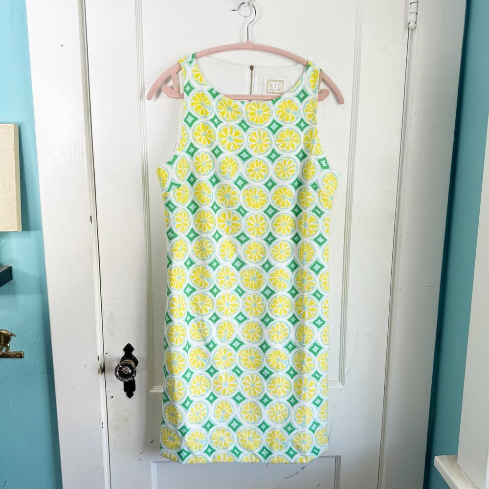 Sail to Sable STS Lemon Print Sleeveless Shift Dress Yellow Bright Novelty M